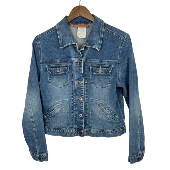 Lee Jeans | Button Front Stretch Denim Medium Wash Classic Jean Jacket - Picture 4 of 9